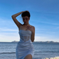 Baby Blue Sheath Spaghetti Strap Lace Satin Homecoming Dress Birthday Dress SH3949