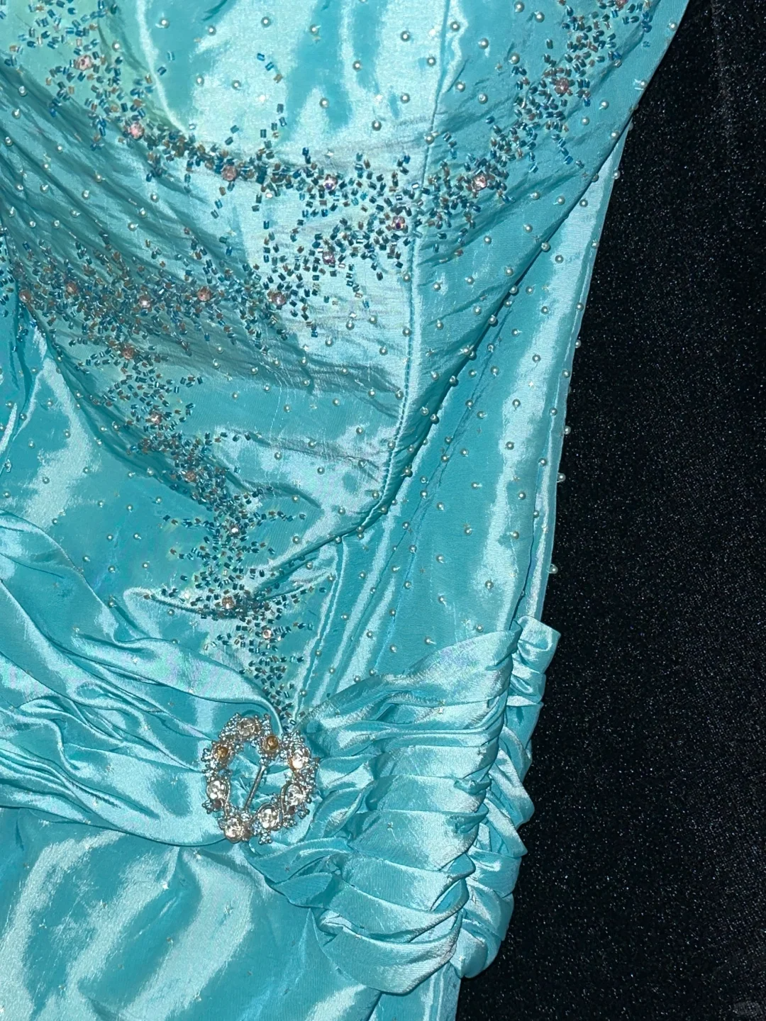 Vintage Mermaid Sweetheart Neck Beaded Blue Satin Long Prom Dress Even