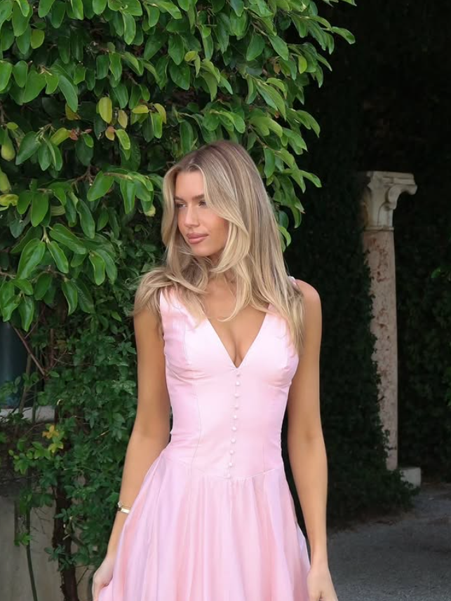 Light Pink A Line V Neck Chiffon Satin Long Prom Dress Evening Dress SH4798