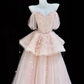 Pink Ball Gown Off the Shoulder Beaded Sequin Floral Tulle Prom Dresses Birthday Dresses SH5047
