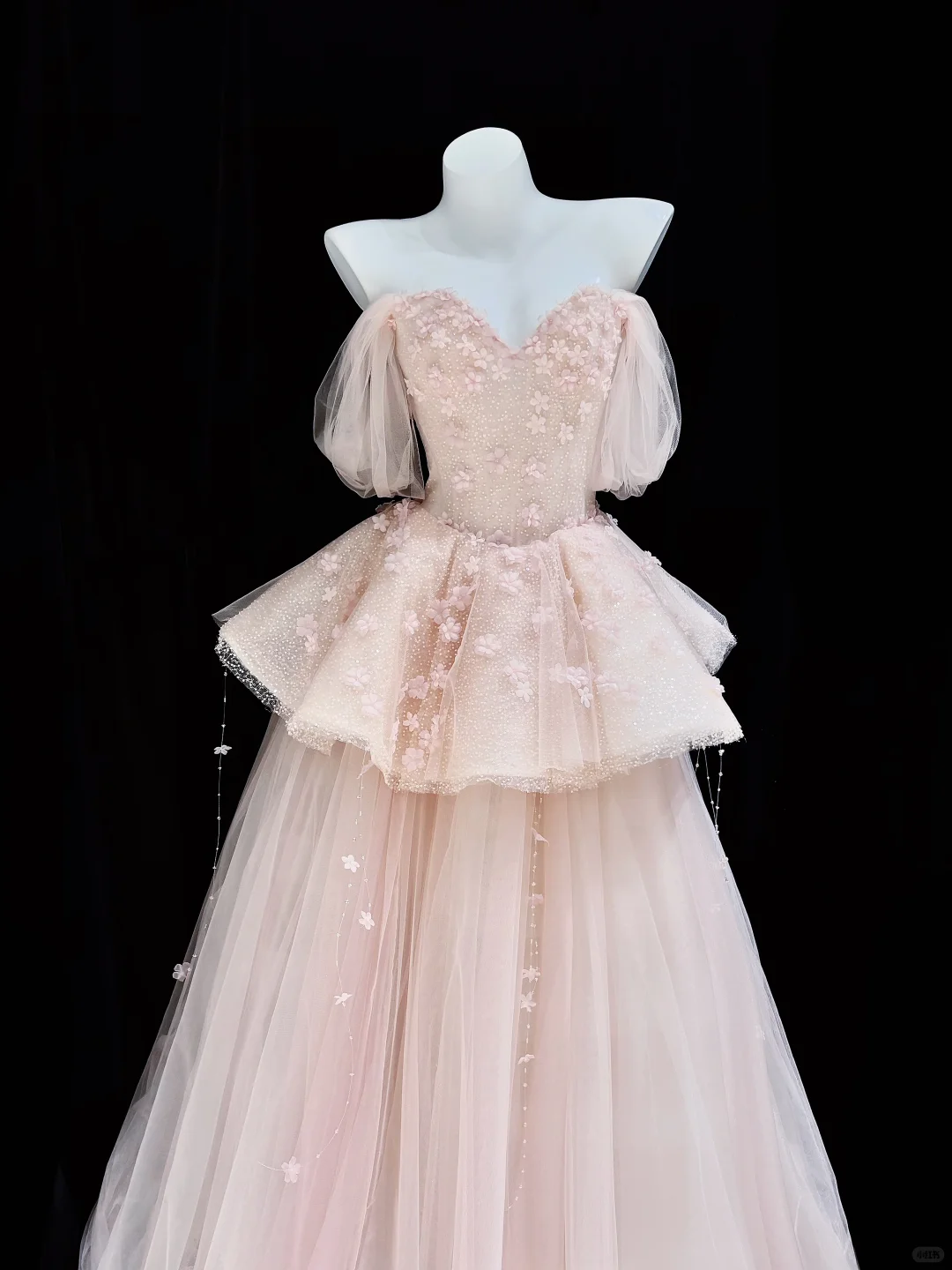 Pink Ball Gown Off the Shoulder Beaded Sequin Floral Tulle Prom Dresses Birthday Dresses SH5047