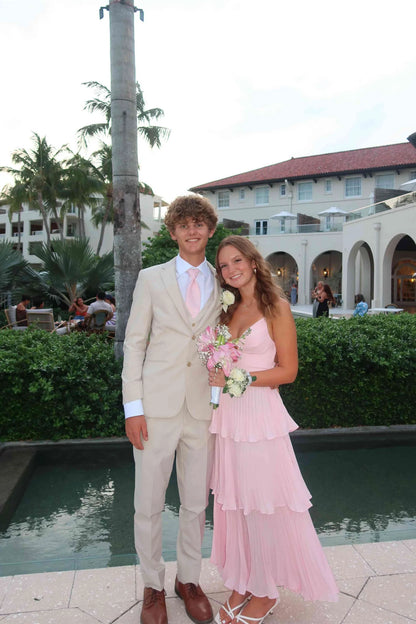 Gentle Pink A Line Spaghetti Strap Layered Chiffon Prom Dress Evening Dress SH6219