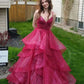 Beautiful A Line Spaghetti Strap Sequin Layered Tulle Prom Dress Evening Dress SH6212