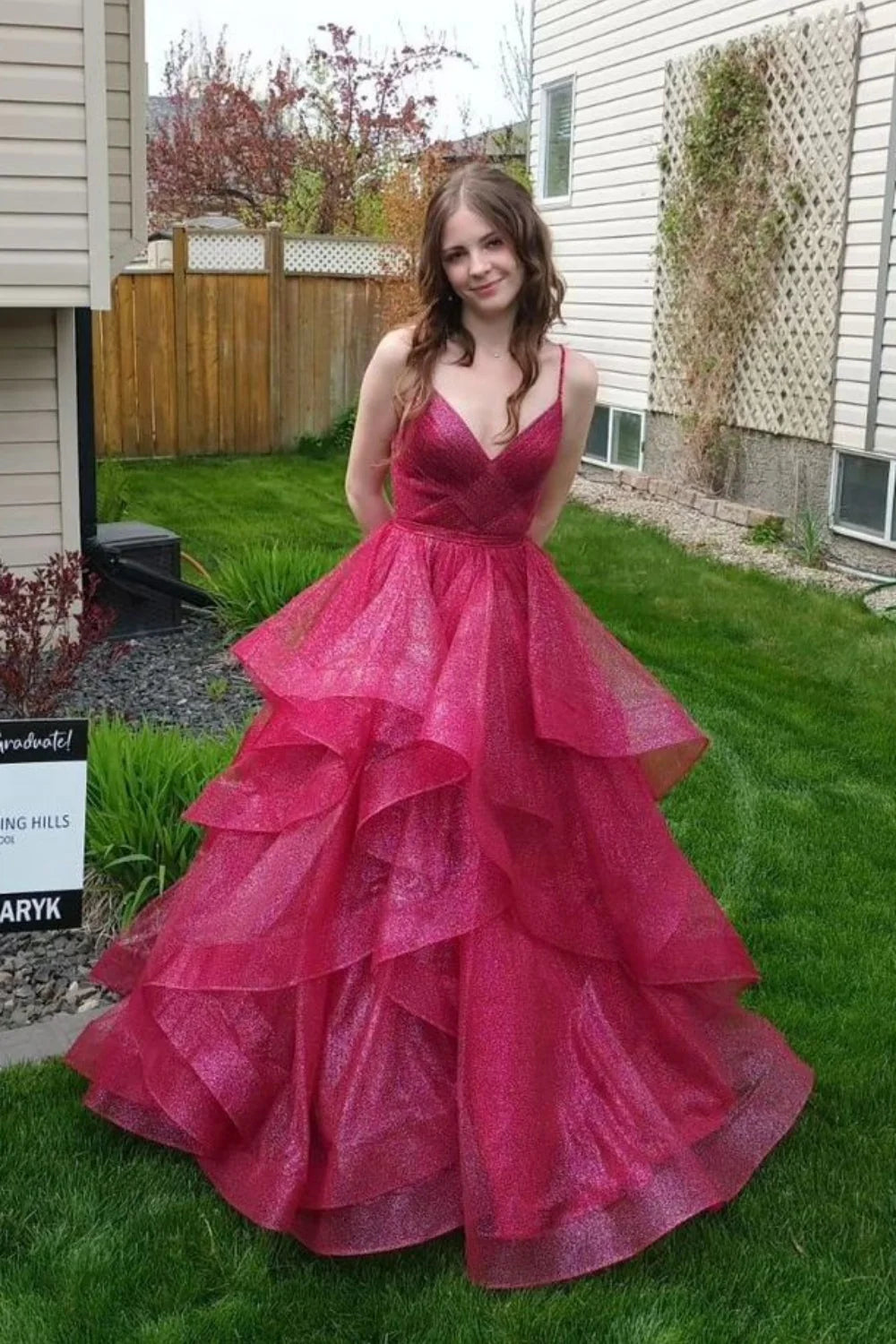 Beautiful A Line Spaghetti Strap Sequin Layered Tulle Prom Dress Evening Dress SH6212
