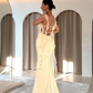 Light Yellow Mermaid Straps Ruffle Chiffon Prom Dress Date Dress SH5547