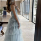 Light Blue Tulle Layered Long Prom Dress Elegant Evening Dress SH1094