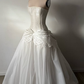 Vintage Charming A Line Strapless White Lace Chiffon Long Wedding Dress SH5404