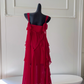 Burgundy Flowy A Line Spaghetti Strap Ruffle Chiffon Prom Dress Vacation Dress SH4502