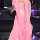 Romantic Pink A Line Spaghetti Strap Beaded Chiffon Prom Dress Wedding Guest Dress SH4918