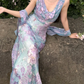Beautiful Sheath Print Flower Colorful Chiffon Long Prom Dress Evening Dress SH6051