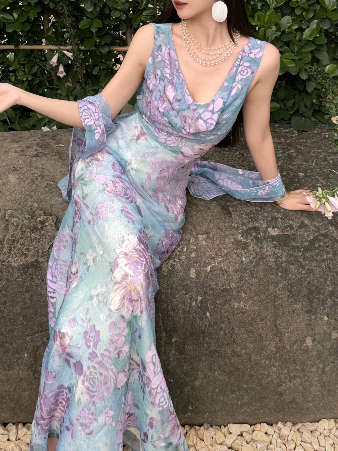 Beautiful Sheath Print Flower Colorful Chiffon Long Prom Dress Evening Dress SH6051