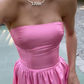 Classic Pink A-line Strapless Side Slit Long Party Prom Dresses SH650