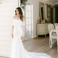 Elegant White Mermaid Long Sleeve Tulle Satin Long Sweep Wedding Dress SH4773