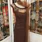 Vintage Brown A Line Round Neck Beaded Lace Chiffon Prom Dress Wedding Guest Dress SH5495