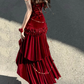 Burgundy Exquisite Mermaid Spaghetti Strap Beaded Velvet Long Party Dress Cocktail Dress(No accessories) SH3593