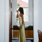 Elegant A Line Halter Yellow Bow Satin Open Back Prom Dress Graduation Prom Dress SH2589