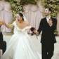 Stunning A Line Off the Shoulder Beaded Appliques White Satin Long Wedding Dress SH6025