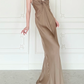 Simple Sheath Spaghetti Strap Brown Satin Long Prom Dress Evening Dress SH6764