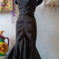 Sexy Mermaid Off the Shoulder Black Satin Long Sweep Prom Dress Evening Dress SH2091