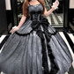 Stunning Black Bow A Line Sequin Lolita Goth Boning Dress Prom Dress SH4912