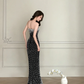 Unique Pearl Mermaid Sweetheart Neck Black Satin Long Date Dress Evening Dress Prom Dress SH3445