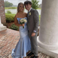 Beautiful Blue Bow Strapless Mermaid Prom Dress SH860