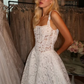 High-class A Line Spaghetti Strap White Lace Long Wedding Dress SH6195