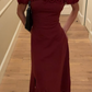 Elegant A Line Strapless Burgundy Satin Long Prom Dress Outfits SH5067