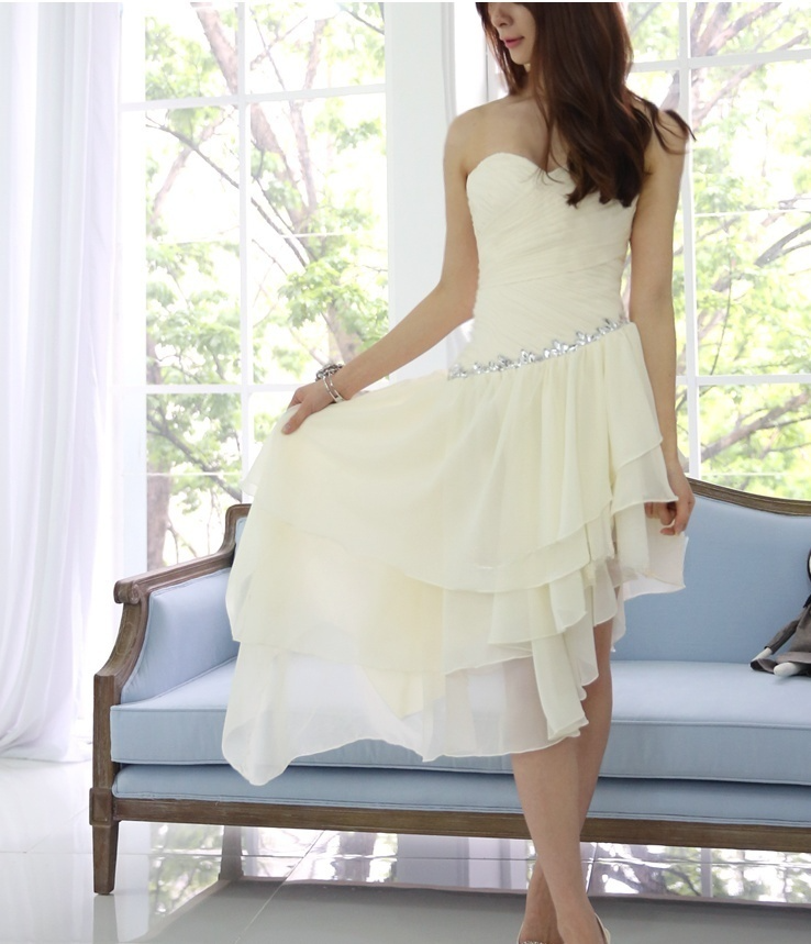 Chic Sweetheart Neck Irregular Layered Party Dress, Ivory Chiffon Homecoming  Dress SH751