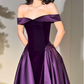 Elegant Purple A Line Off the Shoulder Velvet Satin Long Prom Dress Evening Dress SH6746