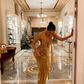 Golden Sheath V Neck Sequin Long Prom Dress Birthday Dress Evening Dress SH4270