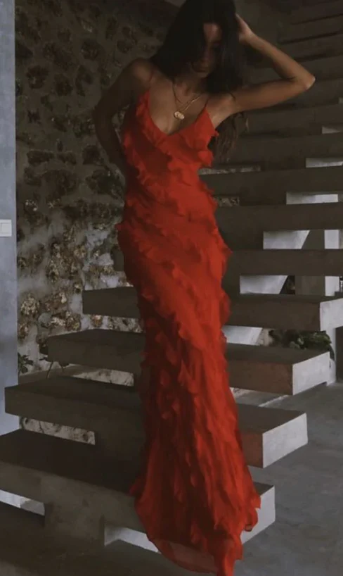 Red Ruffles Long Formal Dress Elegant Evening Dress SH669