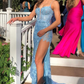 Sequins Lace Applique Spaghetti Straps Long Prom Dress With Slit SH863