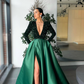 Royal Blue A Line Long Sleeve Shiny Sequin Satin Prom Dress Evening Dress SH5592
