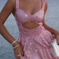 Pink A Line Straps Sequin Short Homecoming Dress Birthday Dress SH2139