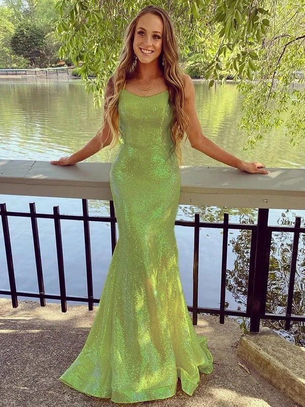 Chic Spaghetti Straps Sequin Mermaid Long Prom Dress SH1536