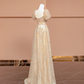Pretty A Line Puff Beaded Sequin Champagne Tulle Long Prom Dress Party Dress SH4365