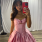Pink Princess A Line Sweetheart Neck Satin Long Prom Dress Evening Dress SH6059