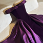 Elegant Purple A Line Off the Shoulder Velvet Satin Long Prom Dress Evening Dress SH6746