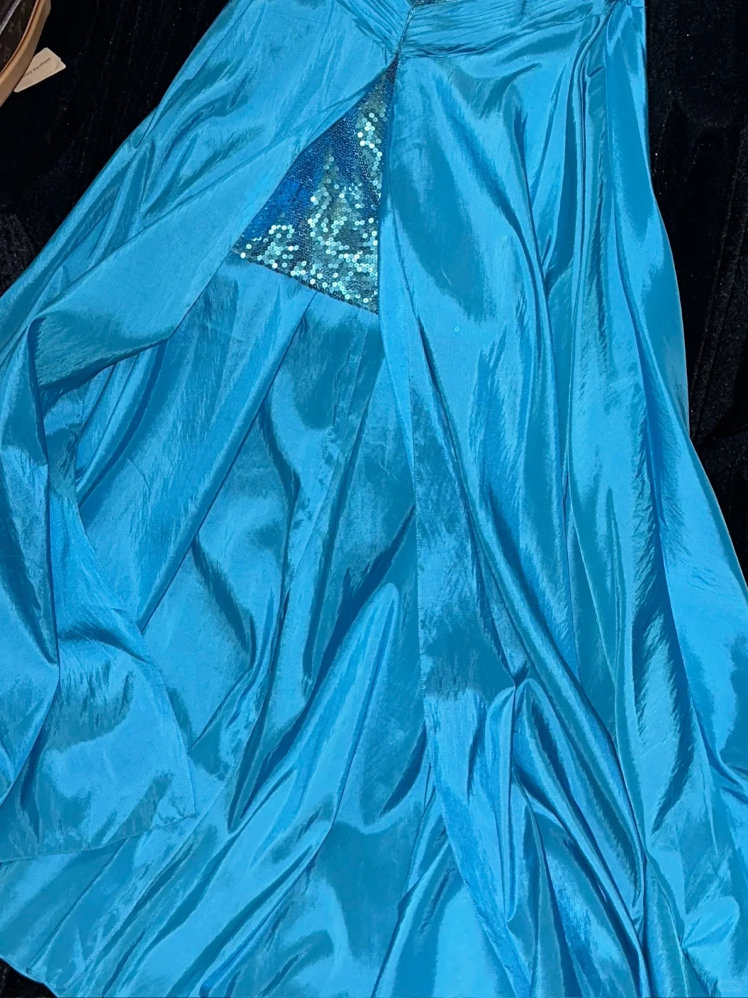 Charming A Line Strapless Blue Sequin Satin Long Prom Dress Evening Dress SH3144