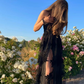 Black Deep V Neck Long Prom Dress SH1081