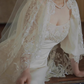 Vintage A Line Long Sleeve White Beaded Satin Long Wedding Dress SH5038