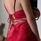 Sexy A Line Spaghetti Straps Red Satin Open Back Long Prom Dress Evening Dress SH1983