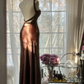 Sexy Mermaid Halter Brown Satin Long Open Back Party Dress Evening Dress SH2940