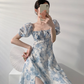 Blue Rose A Line Puff Chiffon Prom Dress Outfits with Slit SH4729