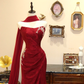 Red Mermaid Strapless Beaded Print Satin Prom Dress Evening Dress SH7364