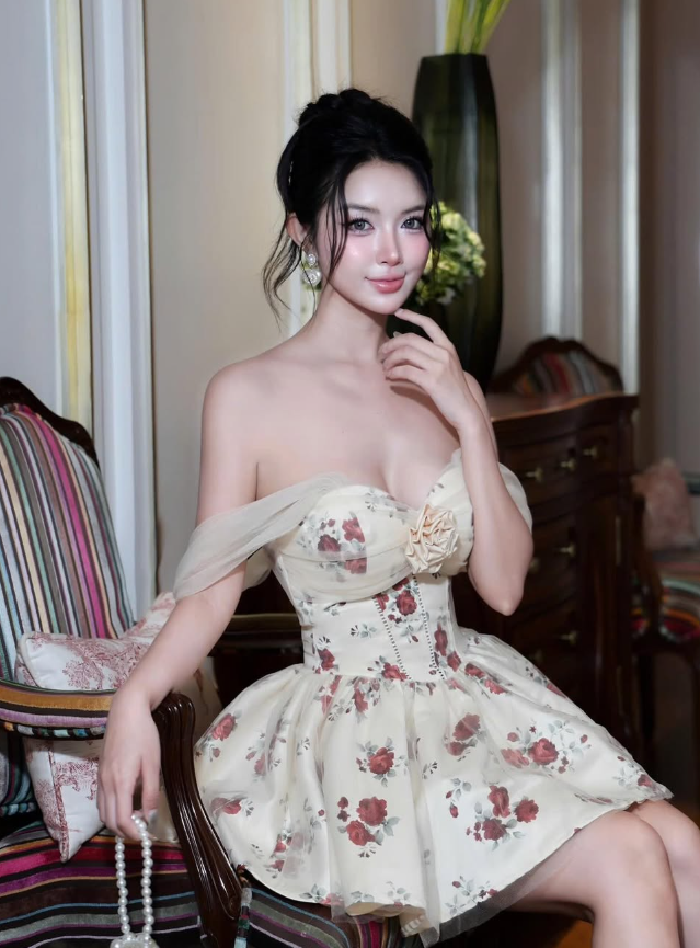 Cute A Line Off the Shoulder Print Floral Satin Tulle Short Homecoming Dress Birthday Dress SH4672