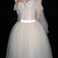 Dreamy A Line Long Sleeve Beaded Tulle Long Prom Dress Wedding Dress SH6611