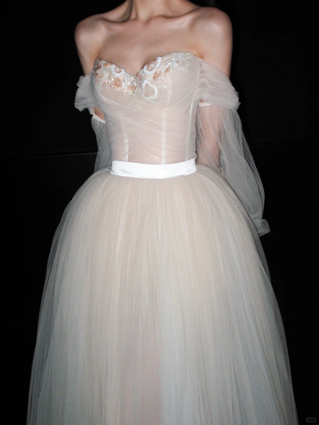 Dreamy A Line Long Sleeve Beaded Tulle Long Prom Dress Wedding Dress SH6611