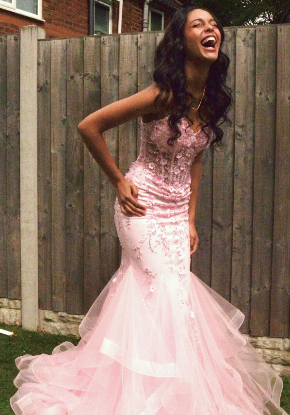 Stunning Mermaid Sweetheart Neck Appliques Sequin Tulle Prom Dress Birthday Dress SH9025